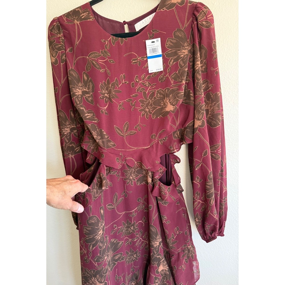 ASTR The Label Biella Plum Floral Cutout Ruffle Maxi Dress Size XL wedding event - Picture 9 of 11